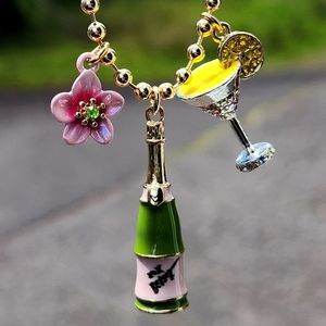 NWT Betsey Johnson Gold Tone Ball Chain Champagne Flower/Martini Charm Necklace